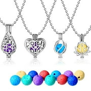 8 Colors Mesh Pads Copper Locket Hollow Heart Pendant Essential Oil Diffuser Necklace Jewelry Gifts for Women Morenitor Heart Diffuser Necklace